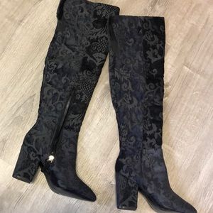 Faux suede printed navy boots